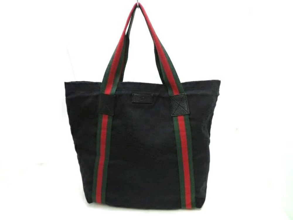Gucci black canvas tote bag Web stripe